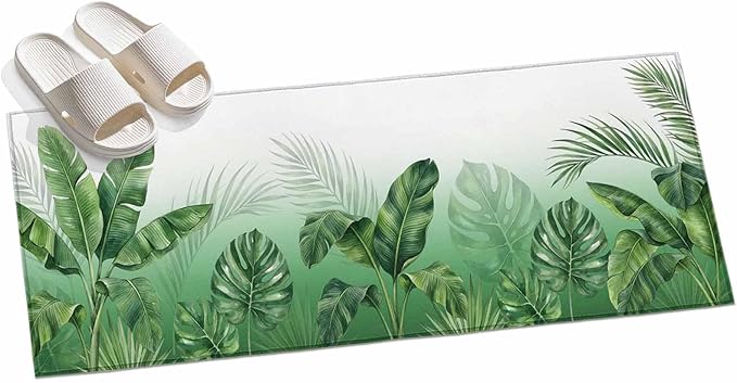 Runner Rug for Bedroom Hallway, Botanical Rainforest Plants Kitchen Runner Rugs Area Rug 2x6ft, Watercolor Tropical Banana Leaves Washable Soft Floor Carpet for Entryway Stair