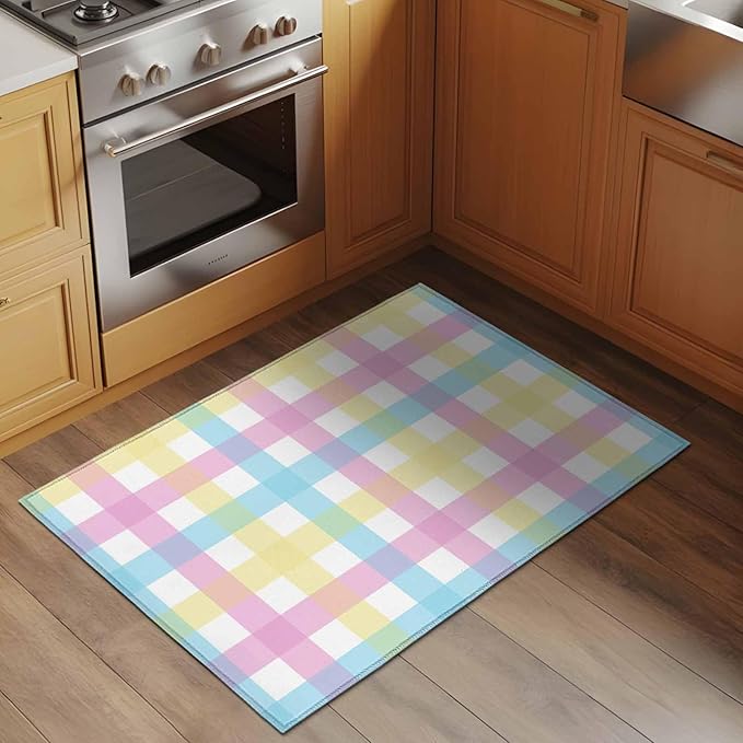 Area Rug 2x3ft, Spring Easter Colorful Lattice Washable Rugs for Living Room Bedroom, Minimalist Buffalo Checker Soft Non-Slip Area Rugs Rectangle Floor Carpet for Dining Room