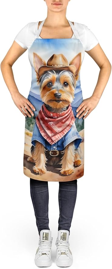 Caroline's Treasures Silky Terrier Cowboy Welcome Apron Cooking Kitchen Server Baking Crafts Gardening for Adult Women Men, Unisex, Large, Multicolor