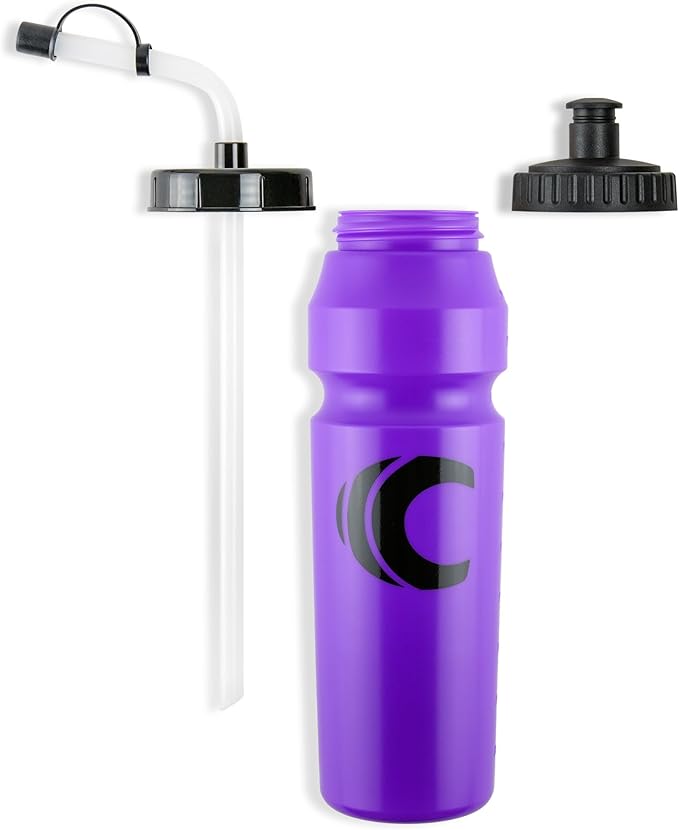 Cannon Sports 1 Liter Sports Water Bottle, BPA-Free, 34 Oz Capacity, Large Mouth, 2 lids (Straw and Squeeze), Great For Helmet Sports Such As Hockey, Lacrosse, Football, Boxing (Purple)