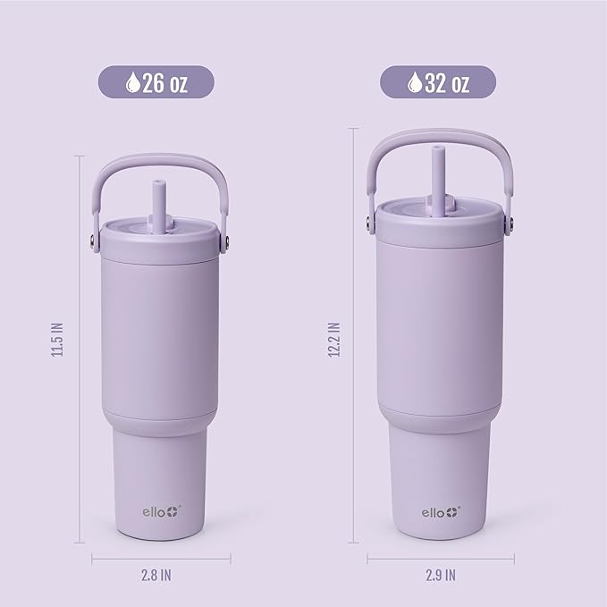 Ello Oasis Go+ 26oz Tumbler with Top Handle and Retracting Straw | Reusable Insulated Stainless Steel Cup, 100% Leakproof Water Bottle, 24 Hours Cold, Cup Holder Friendly For Travel | Orchid