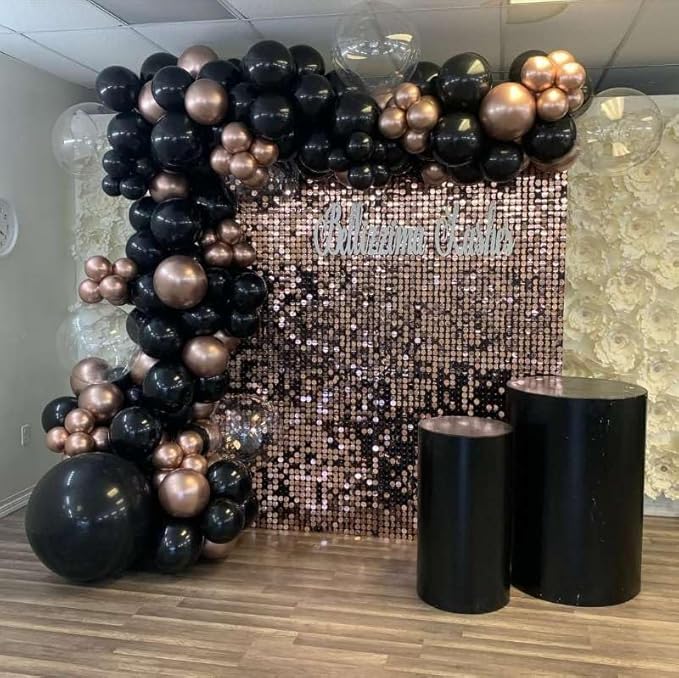 Rose Gold and Black Balloons Garland Arch Kit with Stars 200Pcs - 5 10 12 18 22 inch Balloon and Confetti Latex Balloons for Graduation Birthday Anniversary Wedding New Year Party Decorations