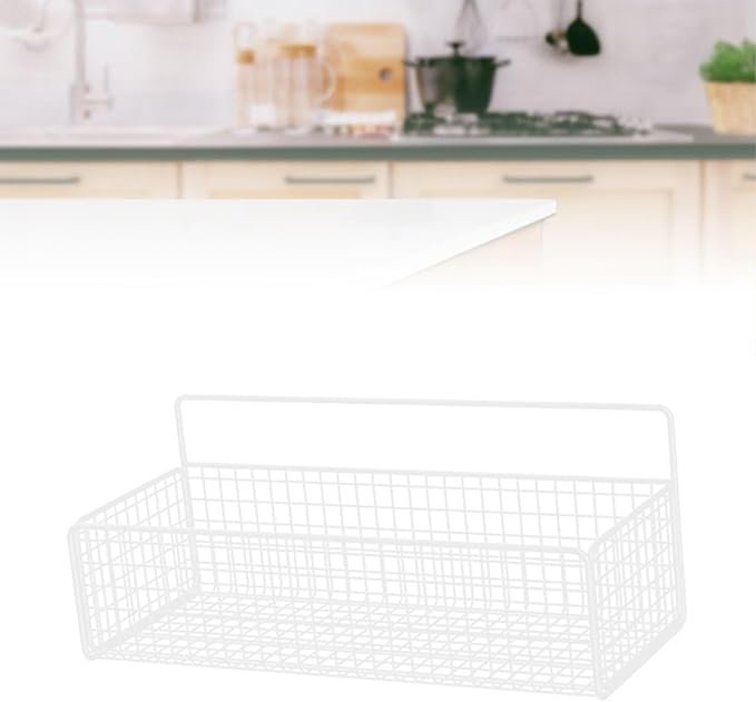 Hanging Kitchen Baskets, Metal Wire Storage Bin Rack Adhesive Wire Wall Storage Basket, No Drilling Hanging Fruit Baskets, Bathroom Shower Spice Shelf for Kitchen Bathroom(White)