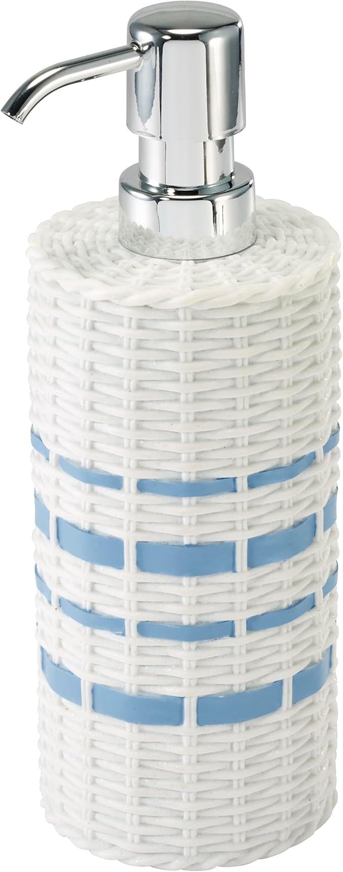 Izod – Vanity Accessory Set, Hand-Painted Resin with Woven Wicker Look & Striped Design, Decorative Lotion Pump, Vanity Tray & Covered Jar (Savannah)