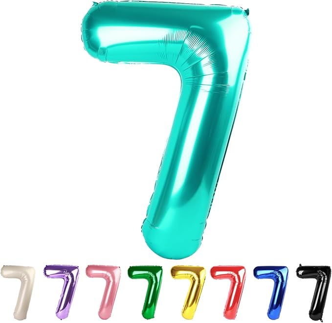 Number 7 Balloons 40 In Birthday Party Decorations Large Foil Mylar Blue Green Balloons for 17 27 Men Women Wedding, Celebration, Graduations