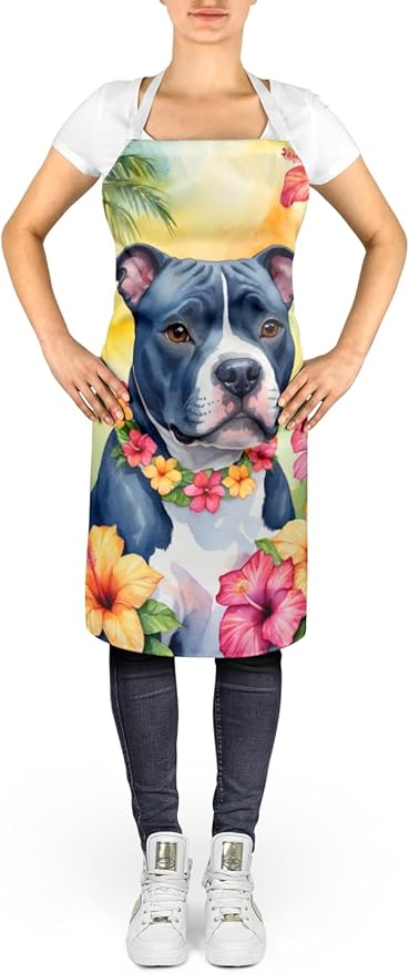 Caroline's Treasures Staffordshire Bull Terrier Luau Apron Cooking Kitchen Server Baking Crafts Gardening for Adult Women Men, Unisex, Large, Multicolor