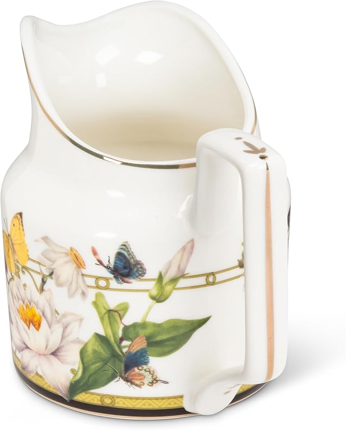 Abbott Collection Butterfly Garden Creamer - Bone China, White/Green (4"H)