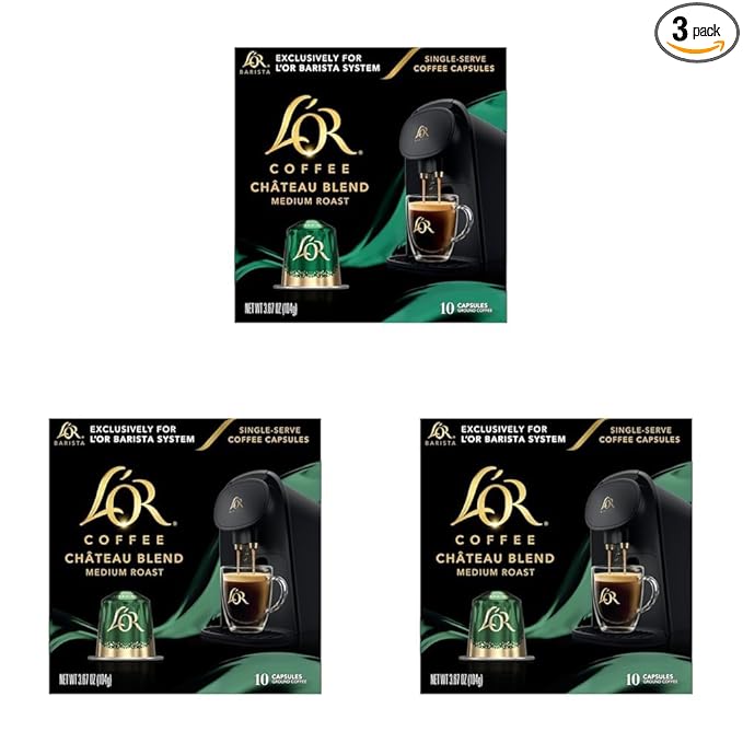 L'OR Coffee Pods, 30 Count Chateau Medium Roast Blend, Single-Serve Aluminum Coffee Capsules Compatible with the L'OR BARISTA System & *Nespresso Original Machines, 30 Count (Pack of 3)