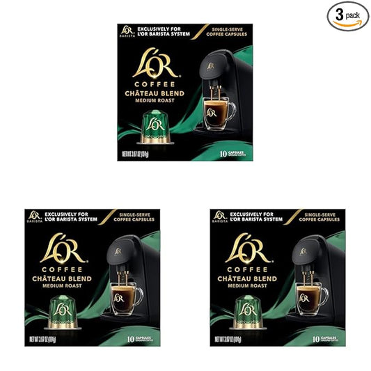 L'OR Coffee Pods, 30 Count Chateau Medium Roast Blend, Single-Serve Aluminum Coffee Capsules Compatible with the L'OR BARISTA System & *Nespresso Original Machines, 30 Count (Pack of 3)