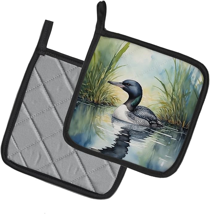 Caroline's Treasures Minnesota Common Loon Pair of Pot Holders Kitchen Heat Resistant Pot Holders Sets Oven Hot Pads for Cooking Baking BBQ, 7 1/2 x 7 1/2
