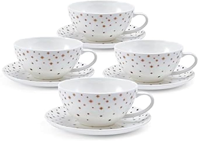 Mikasa Millie Gold Metallic Set of 4 Tea Cups and Saucers, 8 Ounce