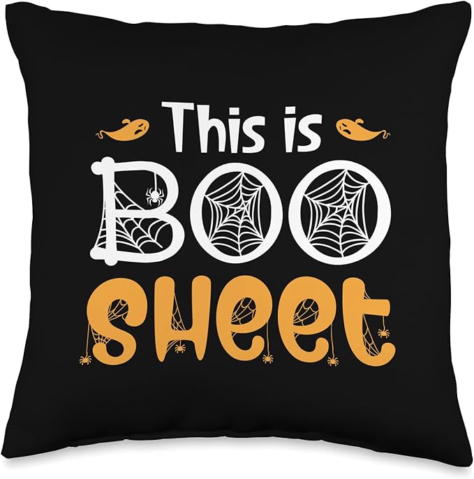EatSleepFind This is Boo Sheet Halloween Ghost Web Witch Pumpkin Throw Pillow, 16x16, Multicolor