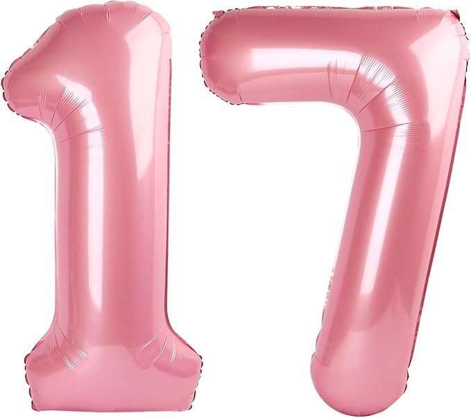 Balloon Numbers 40 Inch, 17 Balloons for Birthday Party, Pink Number Balloons for 17 71 Wedding Anniversaries Party Marriage Proposal