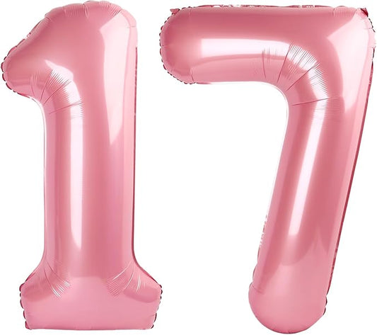 Balloon Numbers 40 Inch, 17 Balloons for Birthday Party, Pink Number Balloons for 17 71 Wedding Anniversaries Party Marriage Proposal
