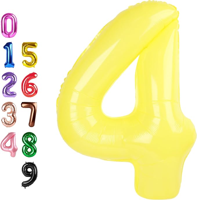 Yellow Balloon Number 4, Number Balloon for 4th Birthday Decorations, 40 Inch Big Balloons for 4, 14, 40 Wedding Anniversaries Singles Party Christmas