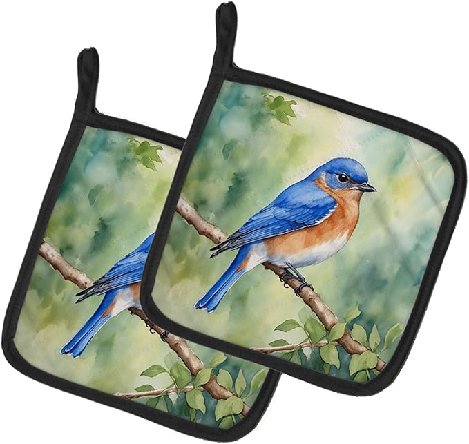 Caroline's Treasures New York Eastern Bluebird Pair of Pot Holders Kitchen Heat Resistant Pot Holders Sets Oven Hot Pads for Cooking Baking BBQ, 7 1/2 x 7 1/2