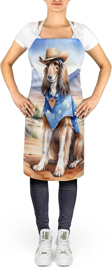 Caroline's Treasures Afghan Hound Cowboy Welcome Apron Cooking Kitchen Server Baking Crafts Gardening for Adult Women Men, Unisex, Large, Multicolor