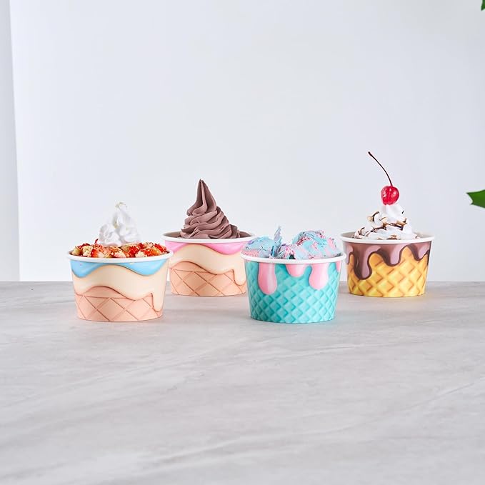 Restaurantware Paper Cups 200 Count 8 Ounce Square Disposable Ice Cream Containers, Leak-Resistant Paper Dessert To Go Cups, Hot And Cold Food, Durable Assorted Cone Design