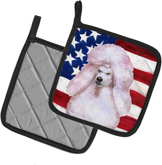 Caroline's Treasures BB9717PTHD White Standard Poodle Patriotic Pair of Pot Holders Kitchen Heat Resistant Pot Holders Sets Oven Hot Pads for Cooking Baking BBQ, 7 1/2 x 7 1/2