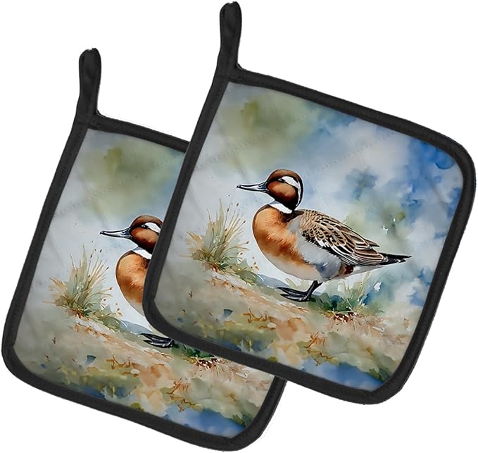 Caroline's Treasures Northern Pintail Pair of Pot Holders Kitchen Heat Resistant Pot Holders Sets Oven Hot Pads for Cooking Baking BBQ, 7 1/2 x 7 1/2