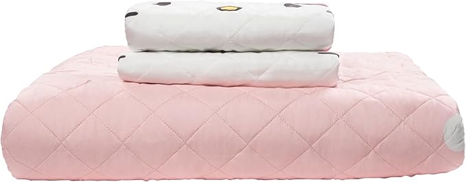 Jay Franco Hello Kitty Bedding Full/Queen Quilt & Sham Set, 3-Piece - Super Soft Cozy Lightweight Quilted Bedspread, Machine Washable All Season Bedroom Decor, Pink Stripes & Hearts
