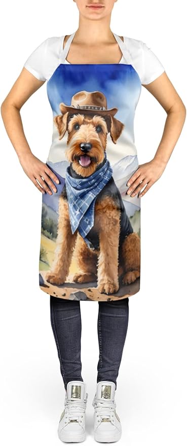 Caroline's Treasures Airedale Terrier Cowboy Welcome Apron Cooking Kitchen Server Baking Crafts Gardening for Adult Women Men, Unisex, Large, Multicolor