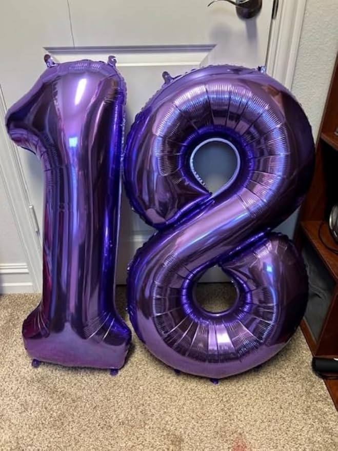 Purple Sweet 16 Balloon, Happy Birthday Decoration for 16th, 40 Inch Number Balloons for 16 61 Wedding Anniversaries Singles Party, Girls and Boys