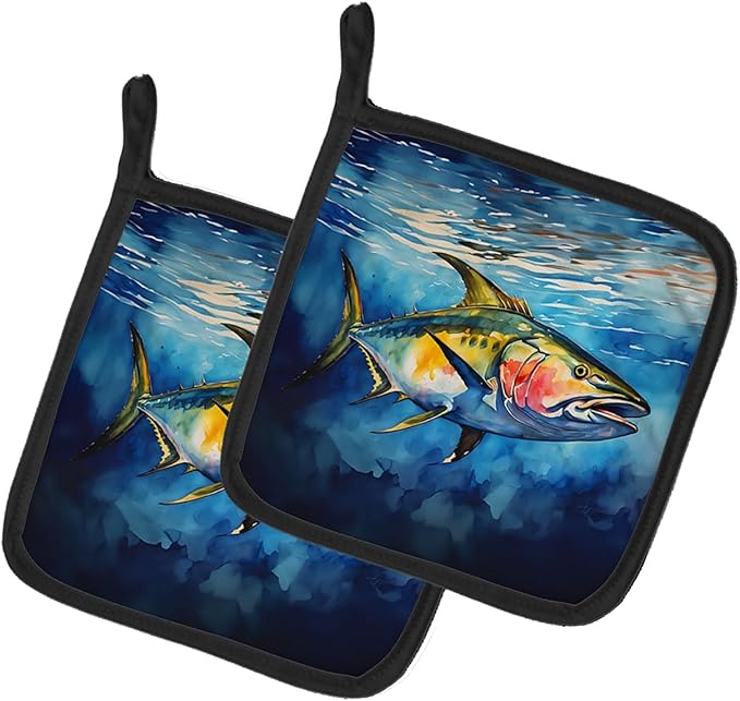 Caroline's Treasures Yellowfin Tuna Pair of Pot Holders Kitchen Heat Resistant Pot Holders Sets Oven Hot Pads for Cooking Baking BBQ, 7 1/2 x 7 1/2