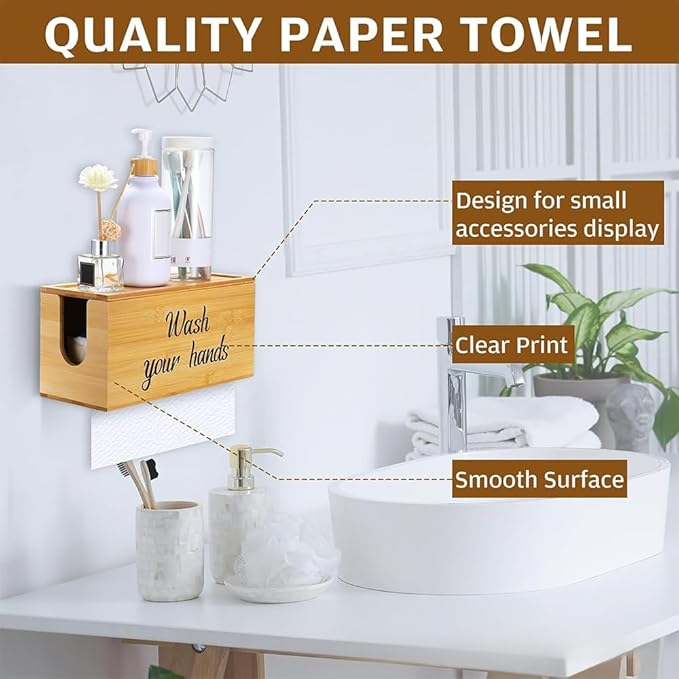 Wood Paper Towel Dispenser Wall Mount, Paper Towel Holder Mounted with Lid for Home and Commercial, Countertop C-Fold, Z-Fold, Trifold Paper Hand Towel Dispenser for Bathroom and Kitchen