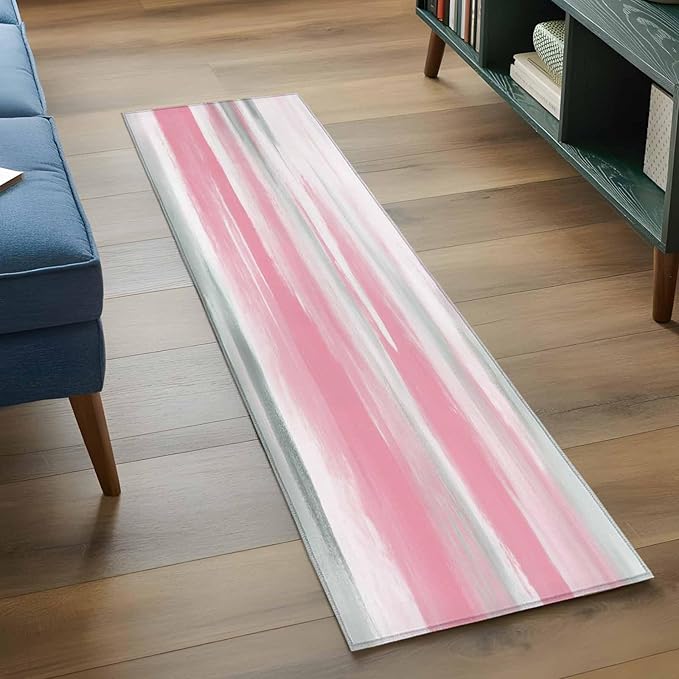 Runner Rug for Bedroom Hallway, Pink Grey Mottled Texture Seamless Kitchen Runner Rugs Area Rug 2x6ft, Gradient Abstract Art Washable Soft Floor Carpet for Entryway Stair