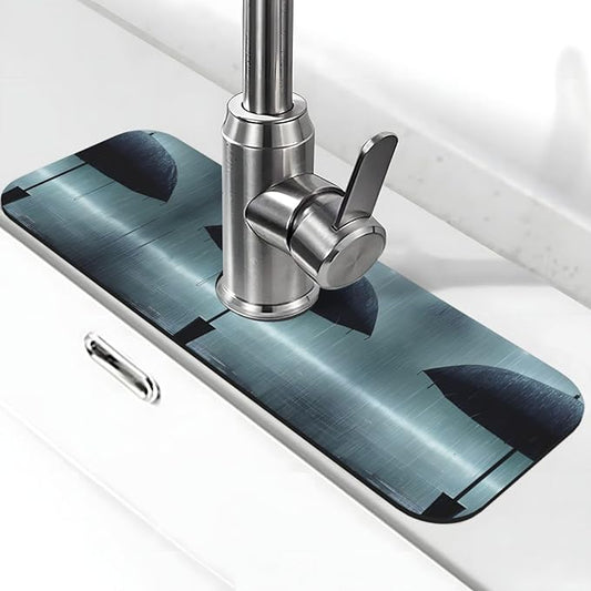 Black Umbrella in the rain Printed Faucet Absorbent mat, Suitable for bathrooms, Kitchens, and Other Sink Areas.