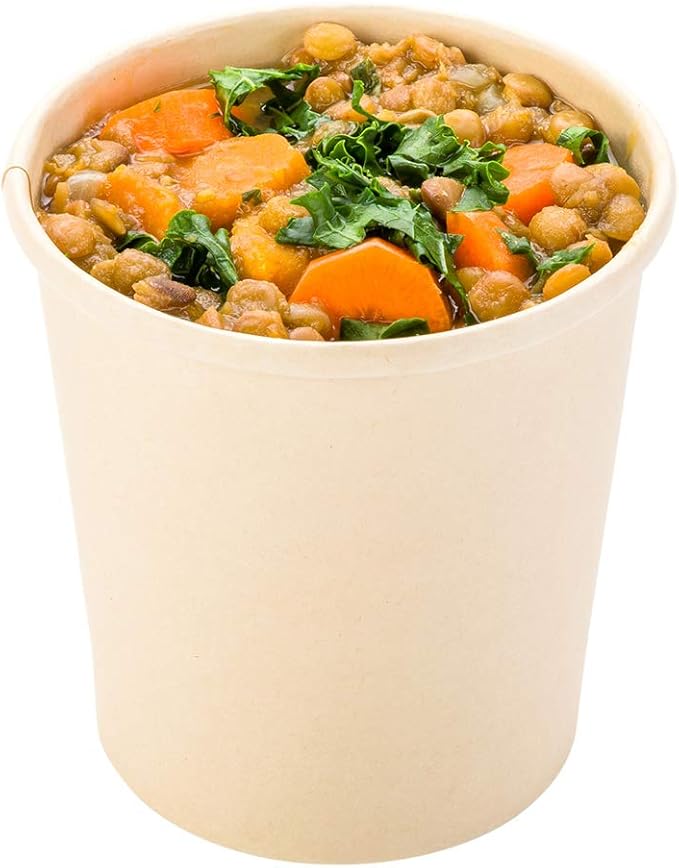 Restaurantware-Bio Tek 16 Ounce Disposable Soup Cups, 25 Microwavable Paper Soup Cups - Vented Lids Sold Separately, Hot And Cold Foods, Bamboo Paper To Go Soup Containers, For Desserts Or Treats