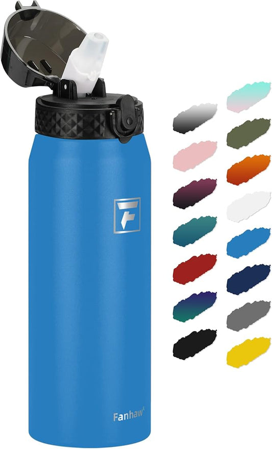 Fanhaw 24 oz Insulated Stainless Steel Water Bottle with Straw Lid, Leakproof & Anti-Dust Sports Bottle for Kids, Women & Men (Sky Blue)