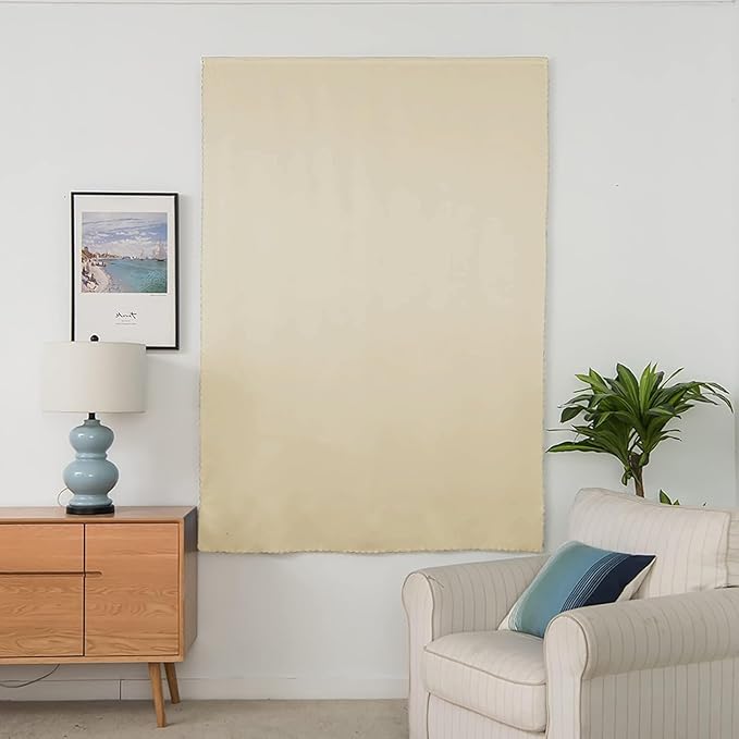 AJAZZ 100% Blackout Curtains for Bedroom Self Adhesive Curtains Temporary Curtain Easy to Install Used for Curtains for Living Room Window Curtain (Beige, 35" W x 54" L) 1 Panel
