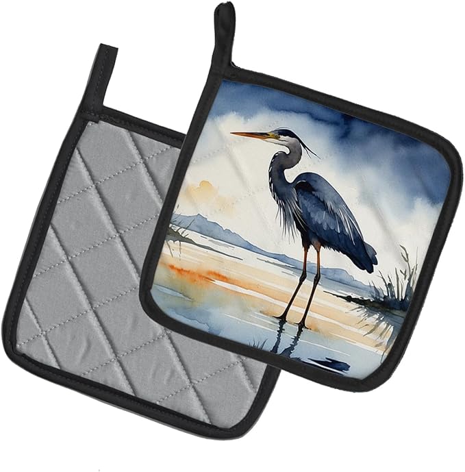 Caroline's Treasures Blue Heron Barely Lit Sky Pair of Pot Holders Kitchen Heat Resistant Pot Holders Sets Oven Hot Pads for Cooking Baking BBQ, 7 1/2 x 7 1/2