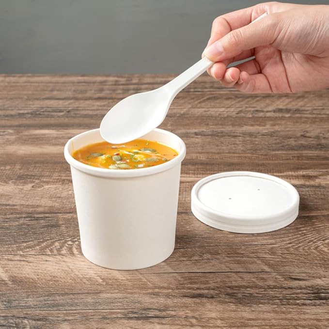 Restaurantware-Bio Tek 12 Ounce Disposable Soup Cups, 200 Microwavable Paper Soup Cups - Vented Lids Sold Separately, Hot And Cold Foods, White Paper To Go Containers, For Desserts Or Treats