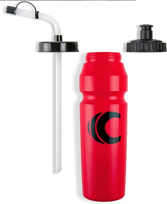 Cannon Sports 1 Liter Sports Water Bottle, BPA-Free, 34 Oz Capacity, Large Mouth, 2 lids (Straw and Squeeze), Great For Helmet Sports Such As Hockey, Lacrosse, Football, Boxing (Red)