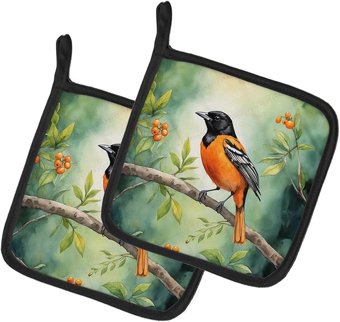 Caroline's Treasures Maryland Baltimore Oriole Pair of Pot Holders Kitchen Heat Resistant Pot Holders Sets Oven Hot Pads for Cooking Baking BBQ, 7 1/2 x 7 1/2