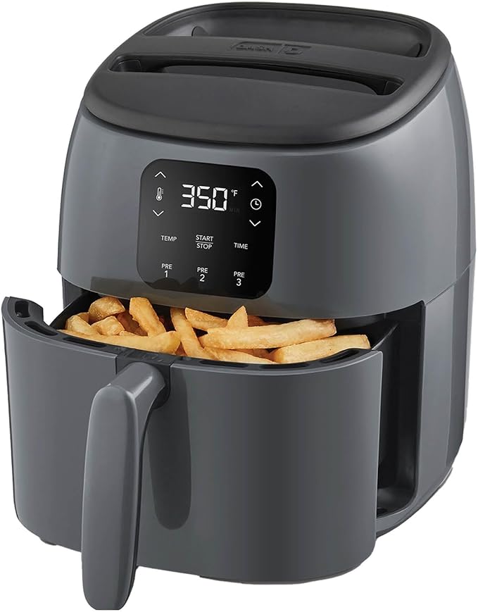 Dash Tasti-Crisp™ Digital Air Fryer – 2.6 Quart Small Compact Mini Air Fryer for French Fries, Nuggets & More, 1-2 People, Auto Shut Off, Adjustable Temp, Dishwasher Safe Parts - Grey