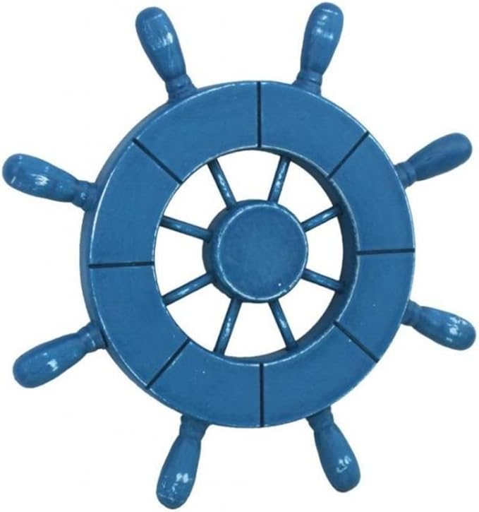 Hampton Nautical Wheel-9-100 Rustic Decorative Ship Wheel, 9", Light Blue