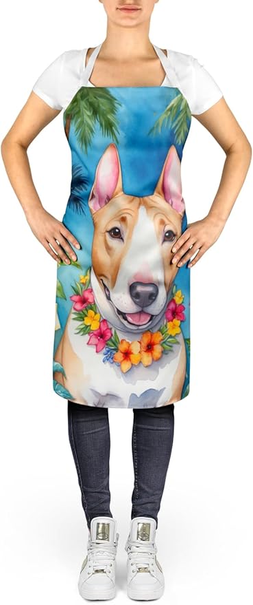 Caroline's Treasures English Bull Terrier Luau Apron Cooking Kitchen Server Baking Crafts Gardening for Adult Women Men, Unisex, Large, Multicolor