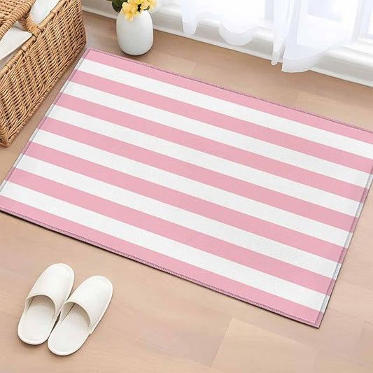 Area Rug 2x3ft, Pink White Stripe Washable Rugs for Living Room Bedroom, Classic Geometric Line Soft Non-Slip Area Rugs Rectangle Floor Carpet for Dining Room