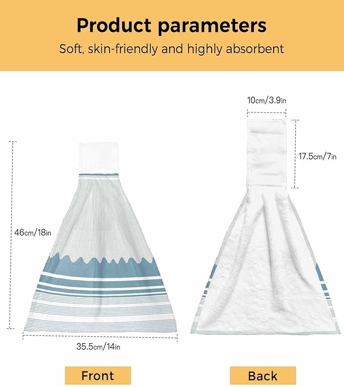 Alandar Home Kitchen Tie Towel Set of 1, Watercolor Blue Waves Stripe Absorbent Soft Hand Towels for Bathroom Hanging Towels, Modern Abstract Lines Fast Drying Cleaning Cloth with Loop