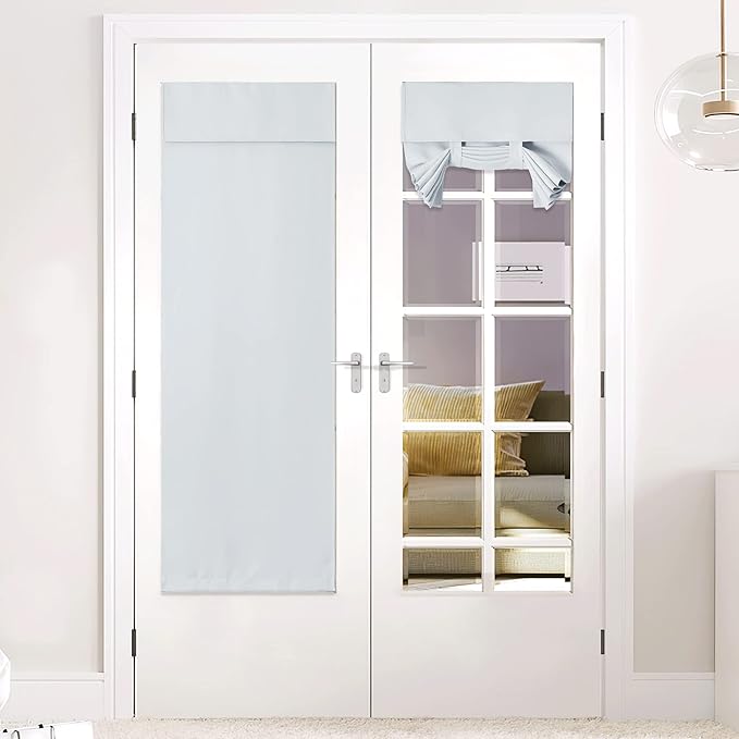 NICETOWN Door Curtain for Window, French Door Curtain for Kitchen, Thermal Insulated Tricia Cover, Front Sidelight Tie up Shade, 26W x 72L Inch, Greyish White, 1 Panel