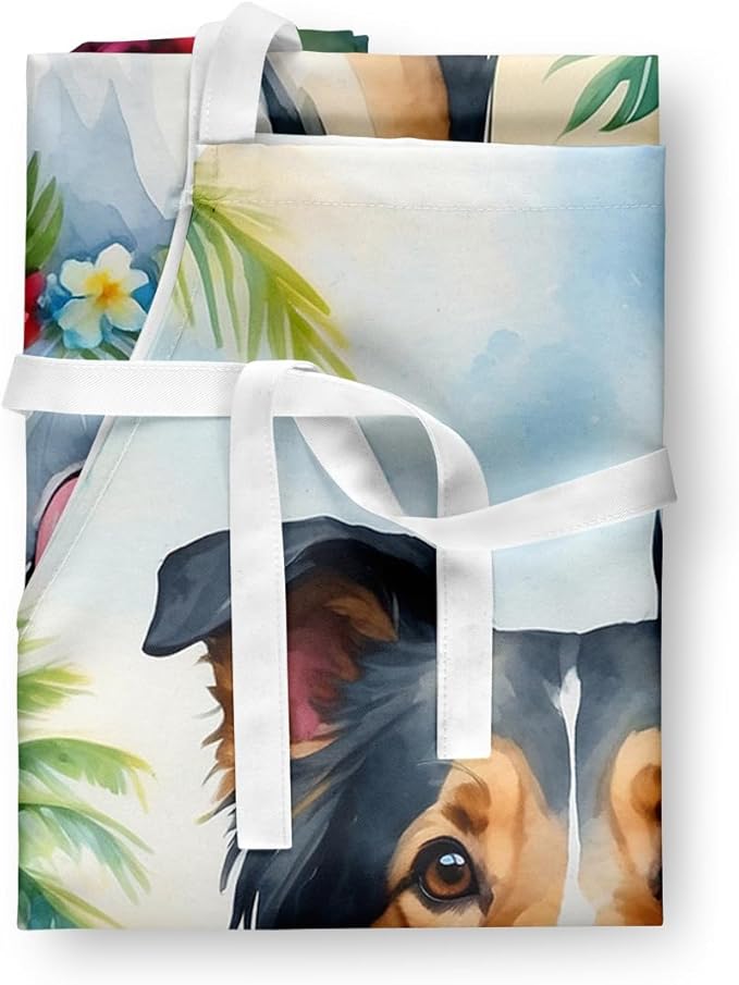 Caroline's Treasures Collie Luau Apron Cooking Kitchen Server Baking Crafts Gardening for Adult Women Men, Unisex, Large, Multicolor