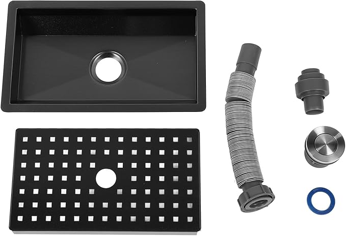 Small Stainless Steel Kitchen Sink with Water Drainage Tray, Black Workstation Basin for Countertop - Slip, Mesh Filtration, Ideal for Apartments and Bars (Black)