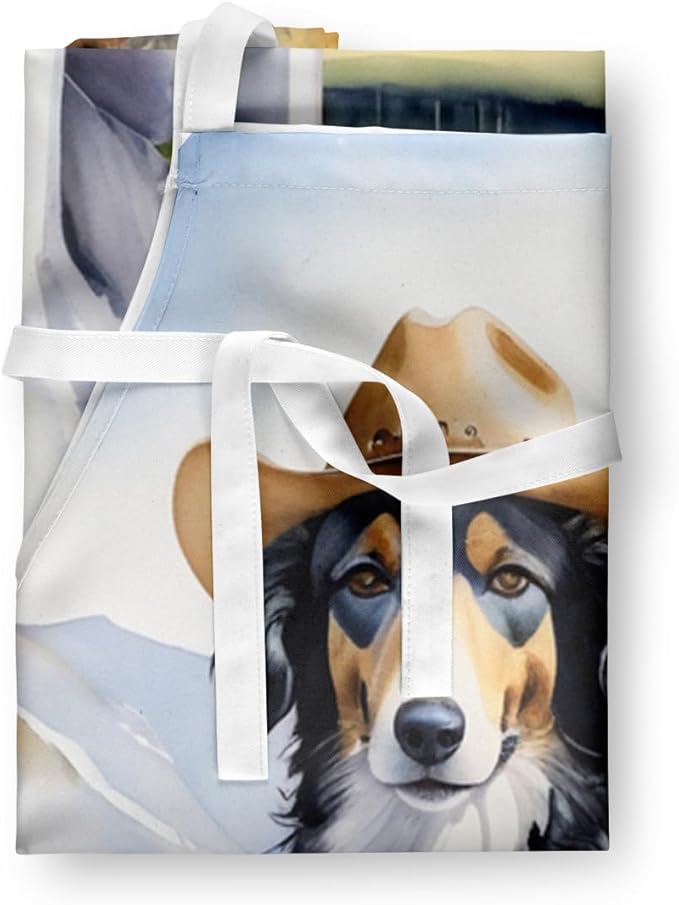 Caroline's Treasures Borzoi Cowboy Welcome Apron Cooking Kitchen Server Baking Crafts Gardening for Adult Women Men, Unisex, Large, Multicolor