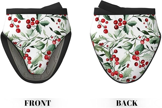 1 Pcs Mini Silicone Oven Mitts Watercolor Holly Berry Heat Resistant Grilling Gloves with Hanging Loop, Merry Christmas Short Kitchen Mittens for Cooking Baking BBQ