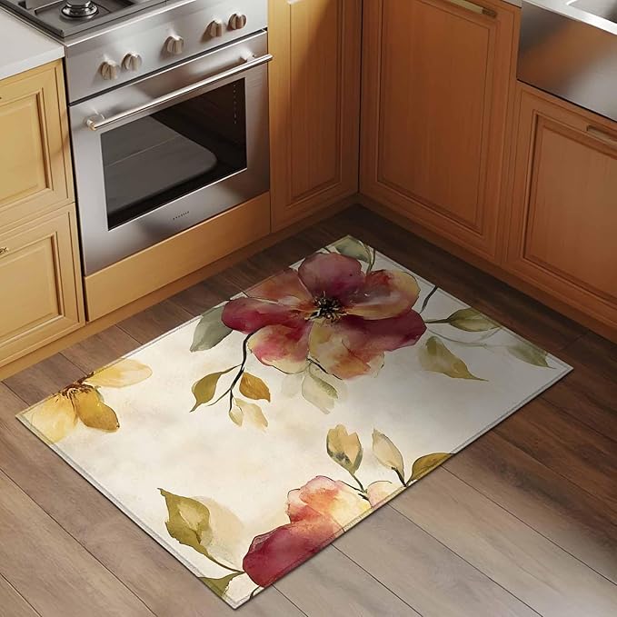 Area Rug 2x3ft, Oil Painting Style Flowers Washable Rugs for Living Room Bedroom, Vintage Country Floral Soft Non-Slip Area Rugs Rectangle Floor Carpet for Dining Room