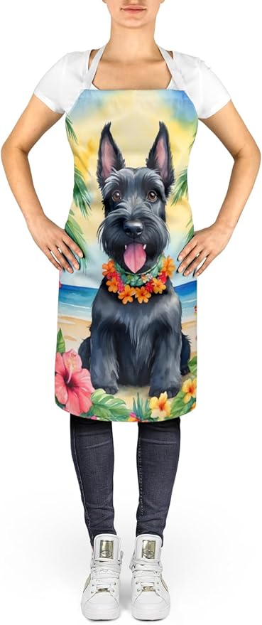 Caroline's Treasures Scottish Terrier Luau Apron Cooking Kitchen Server Baking Crafts Gardening for Adult Women Men, Unisex, Large, Multicolor